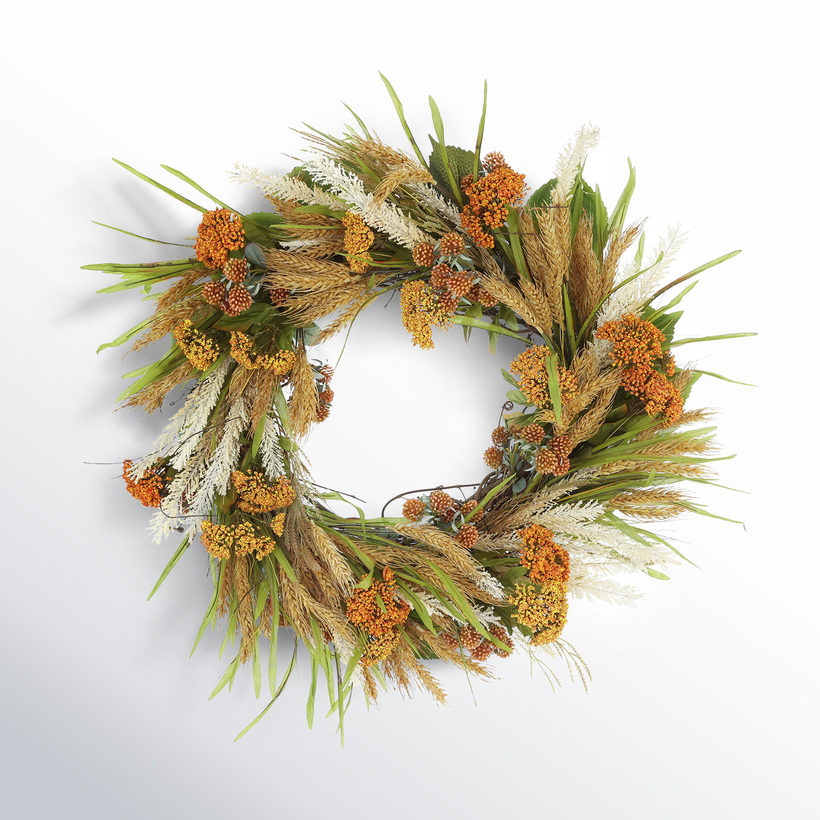 Lights4fun 45cm Natural Wheat and Berry Harvest Wreath